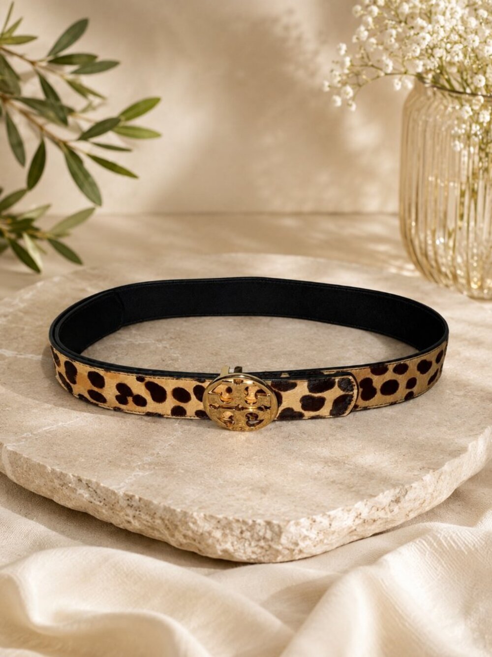Tory Burch Leopard Print Reversible Belt